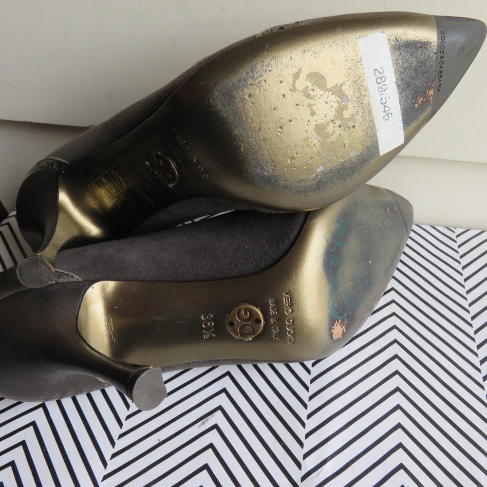 Dolce & Gabbana 6.5 Pumps Gray Leather Suede Italy - Picture 9 of 11